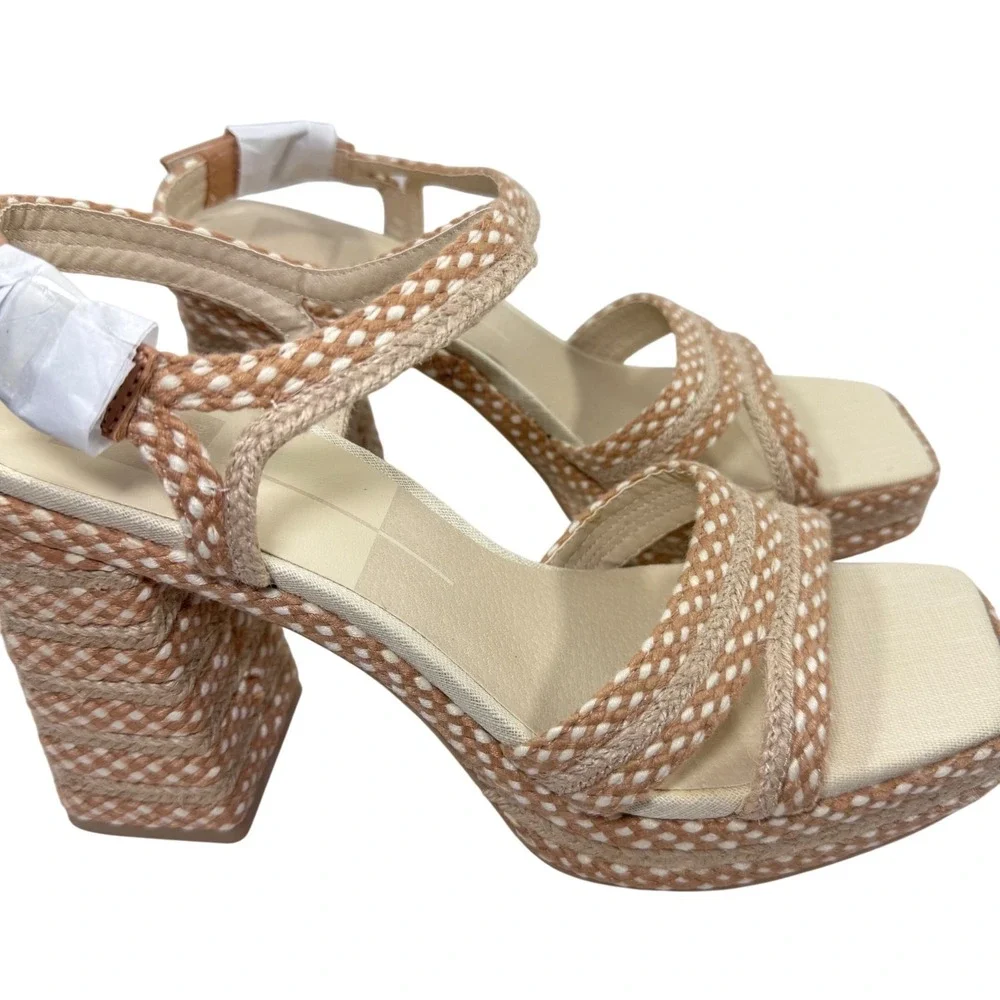 Dolce Vita Arnela‎ Natural Woven Platform Block Heel Ankle Strap Sandals Size 11